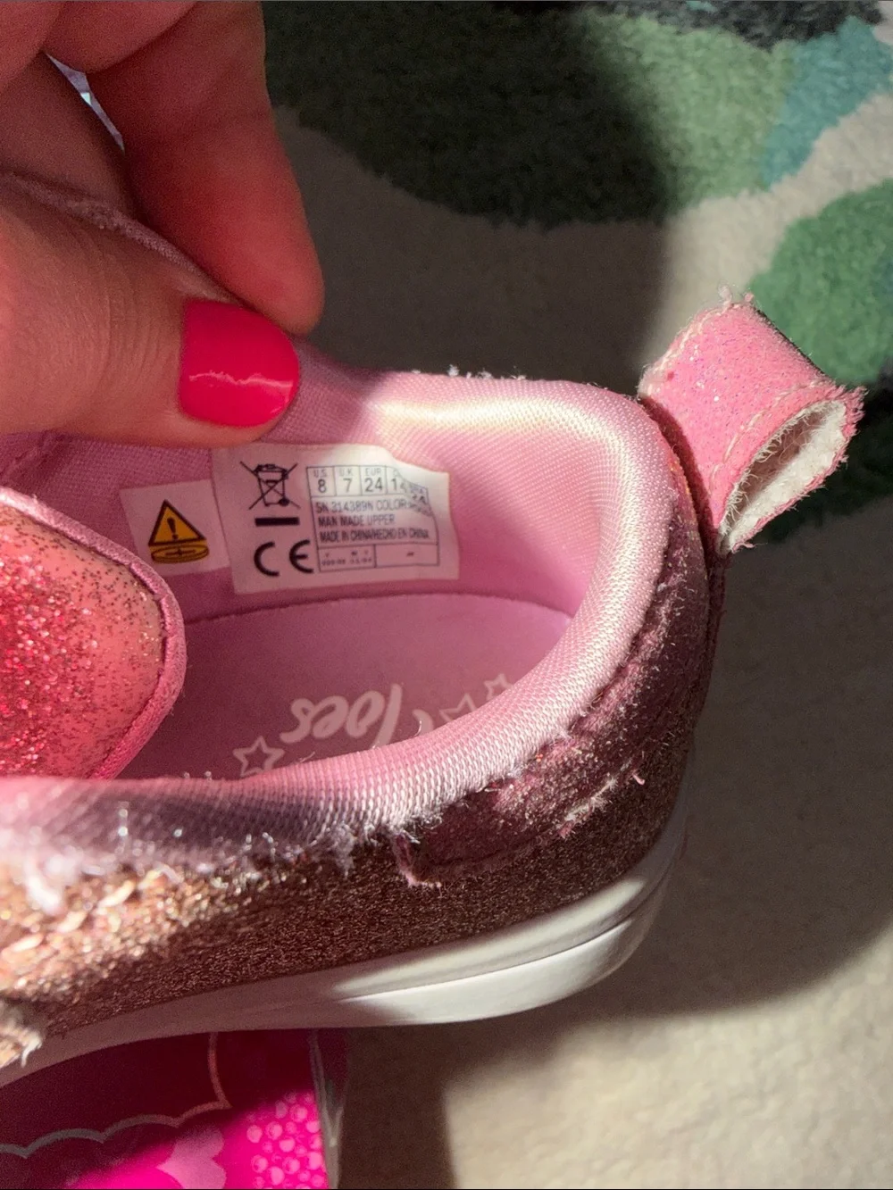 Skechers Twinkle Toes Pink Glitter Light-Up Sneakers with Tulle Flower Accents